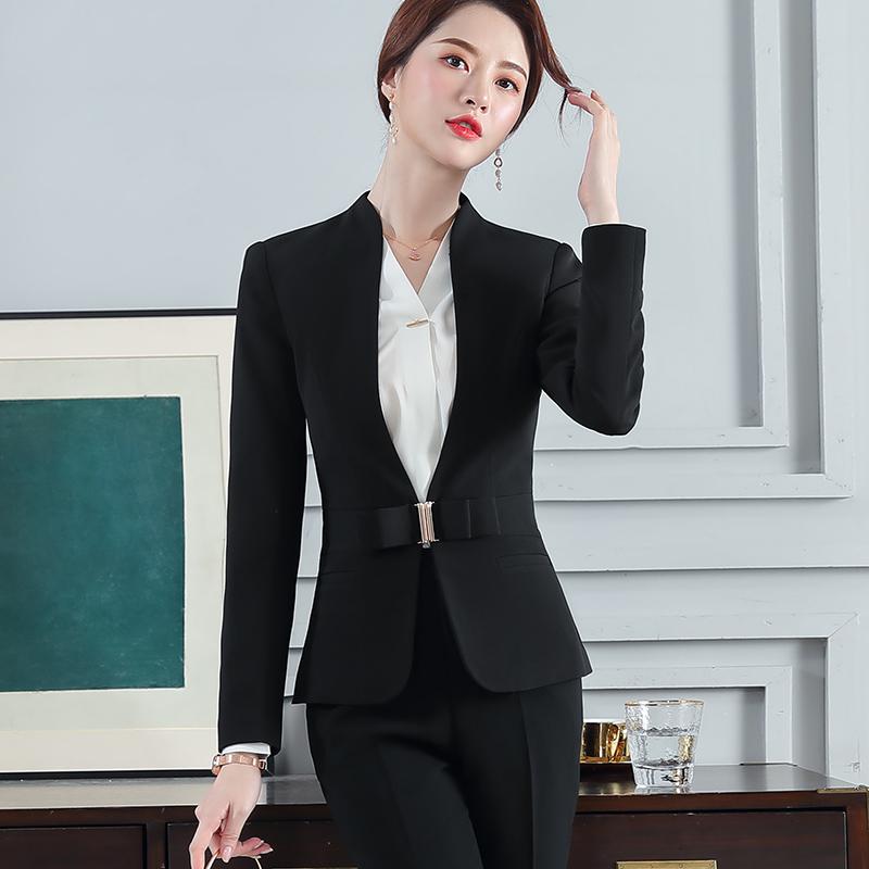Изображение товара: Женский офисный костюм, блейзер и брюки или юбка, высококачественный деловой женский костюм, Модный облегающий пиджак, 018817