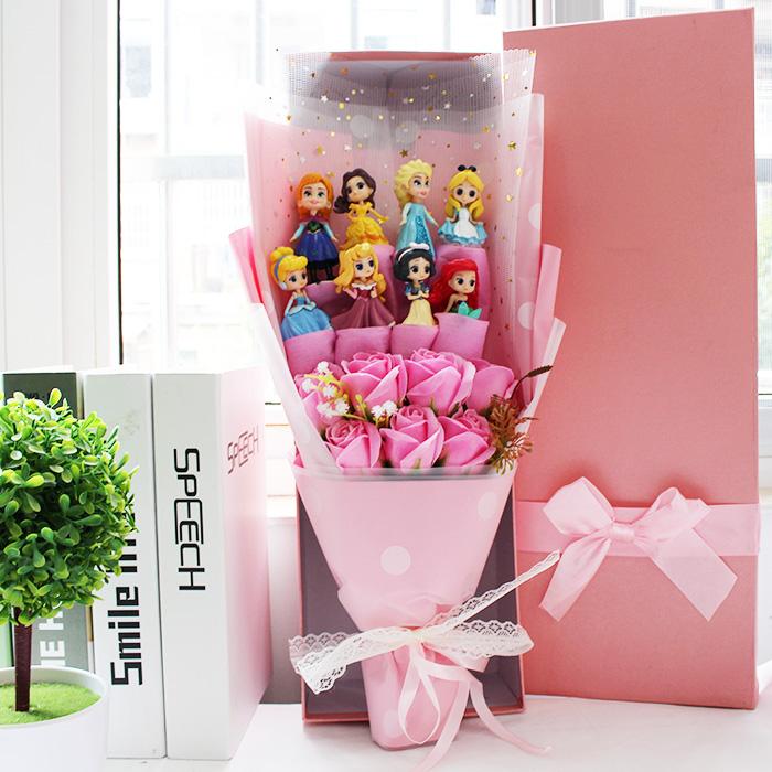 Изображение товара: 8 шт. милые игрушки принцессы мультяшный букет Подарочная коробка с искусственными цветами креативные подарки на выпускной/День рождения/День Святого Валентина