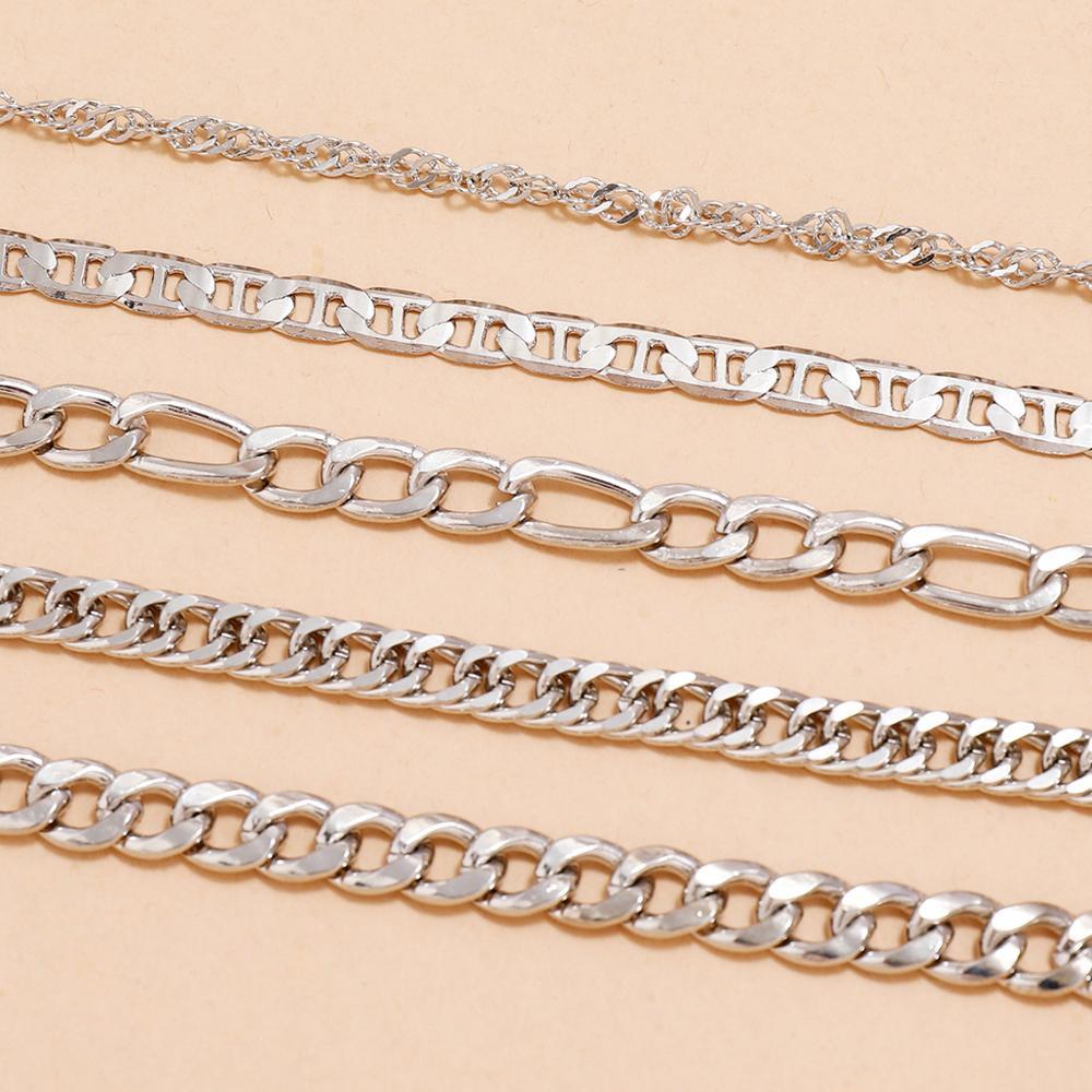 Изображение товара: Многослойные Серебристые браслеты-цепочки DIEZI, для женщин и мужчин, массивные браслеты, Винтажные Украшения в стиле бохо, 5 шт./компл.