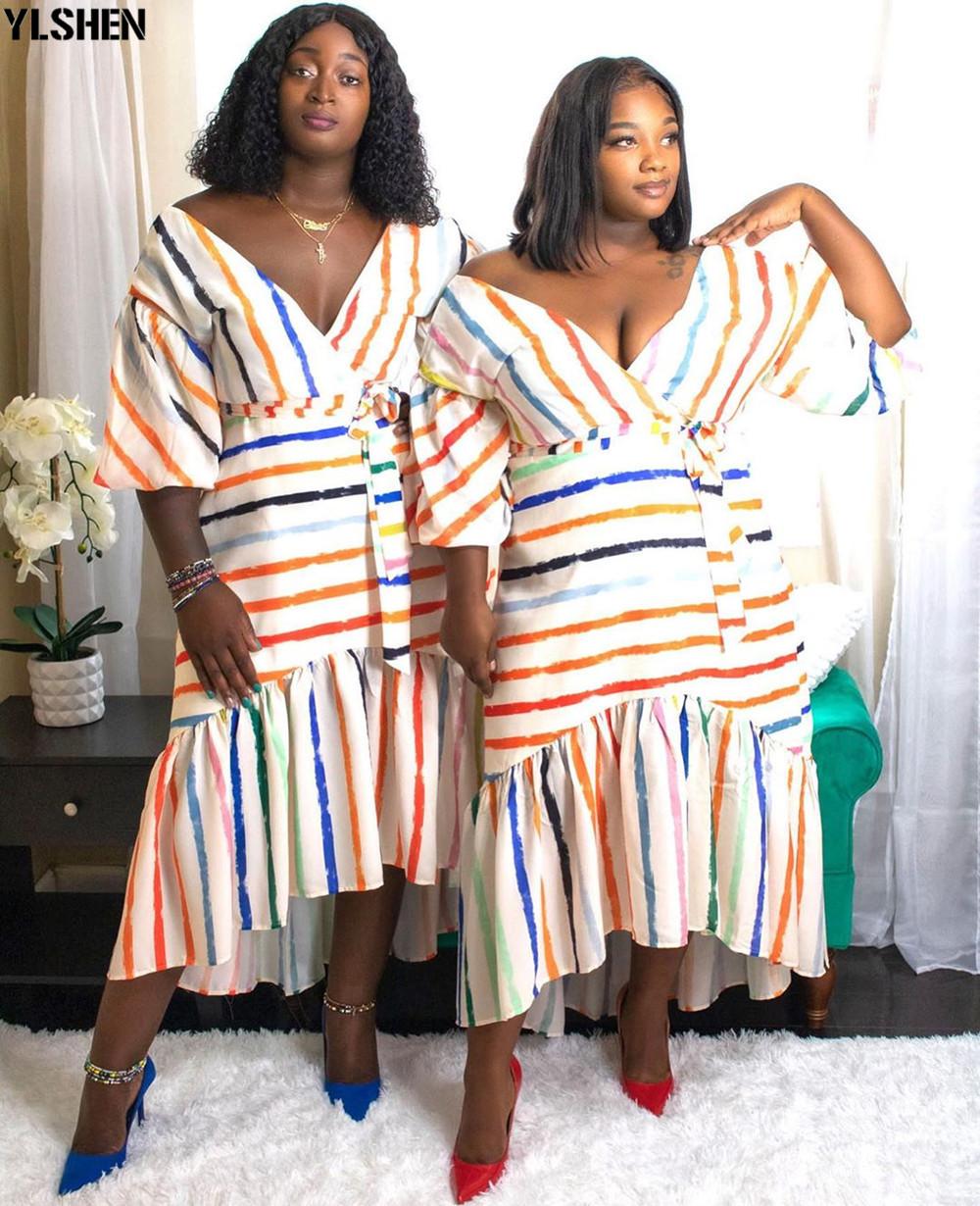Изображение товара: Африканские платья для женщин, африканская одежда, Африканское платье Дашики, сексуальный халат в полоску, Женская одежда из Анкары, размера плюс