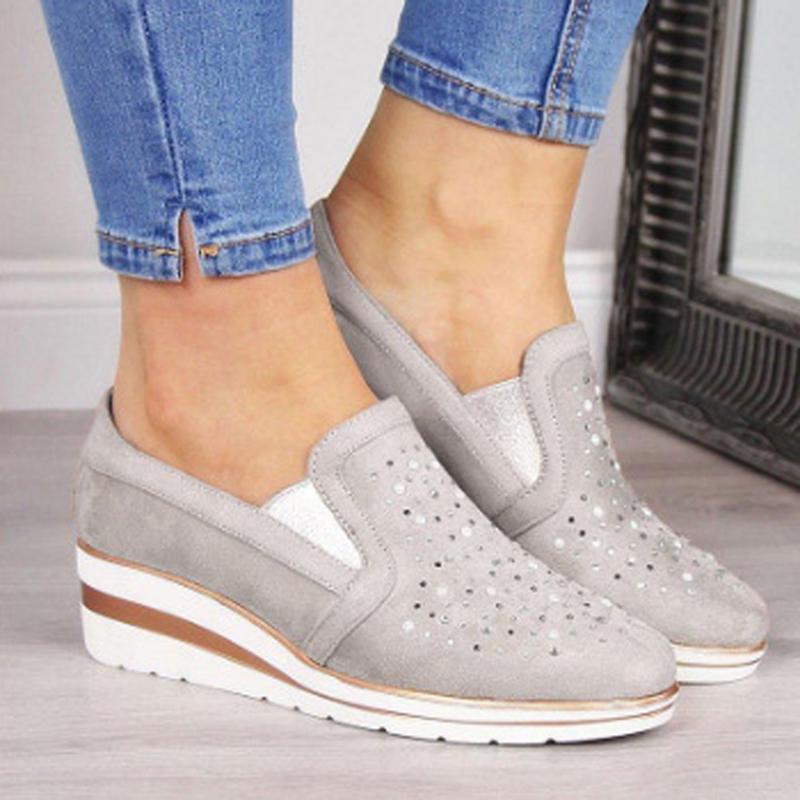 Изображение товара: Woman spring autumn loafer light weight platform casual shoes Rhinestone Shining women shoes silver color