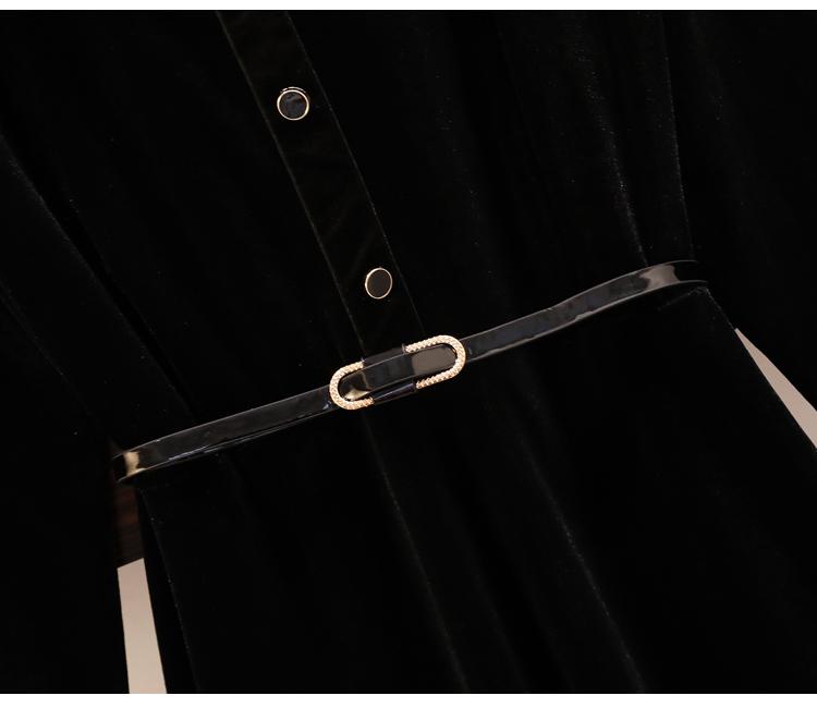 Изображение товара: Женское бархатное платье-трапеция, черное, с длинным рукавом, кружевное, винтажное, на осень, размера плюс