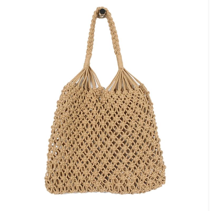Изображение товара: Модная плетеная Сумка Forest для женщин, сетчатый плетеный мешок на ремне с пряжкой, ажурная соломенная сумка, пляжный праздничный саквояж на плечо