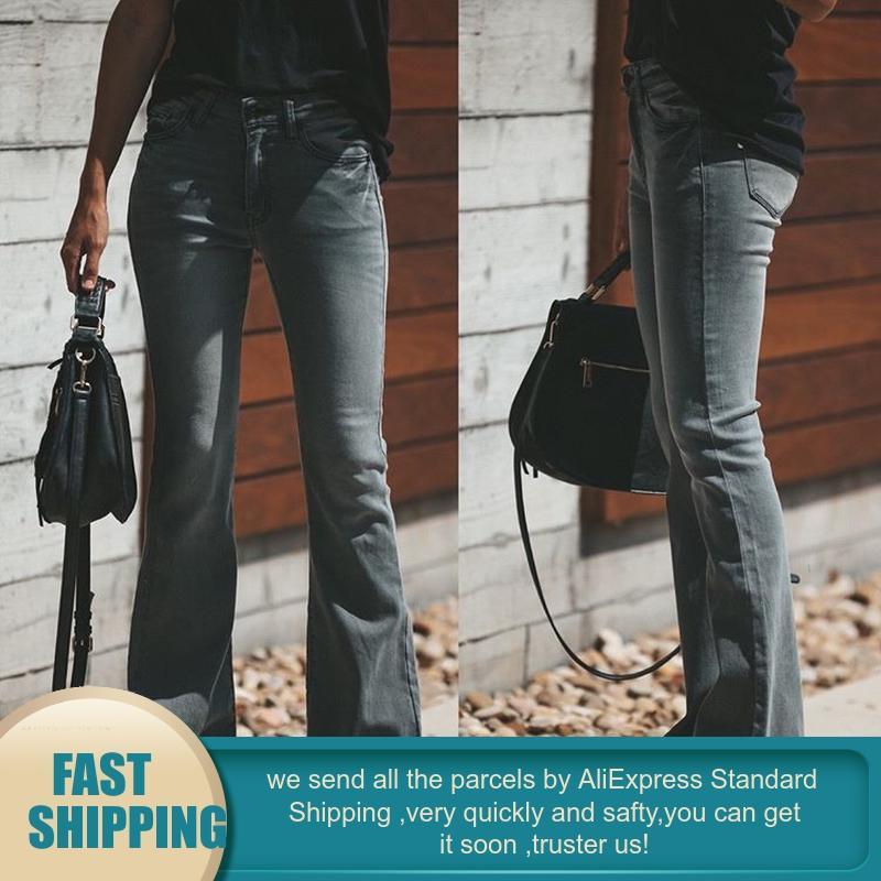 Изображение товара: Эластичные джинсы Mom с высокой талией, Черные Облегающие расклешенные джинсы, женские джинсы большого размера с колокольчиком, Стрейчевые облегающие брюки, штаны с колокольчиком