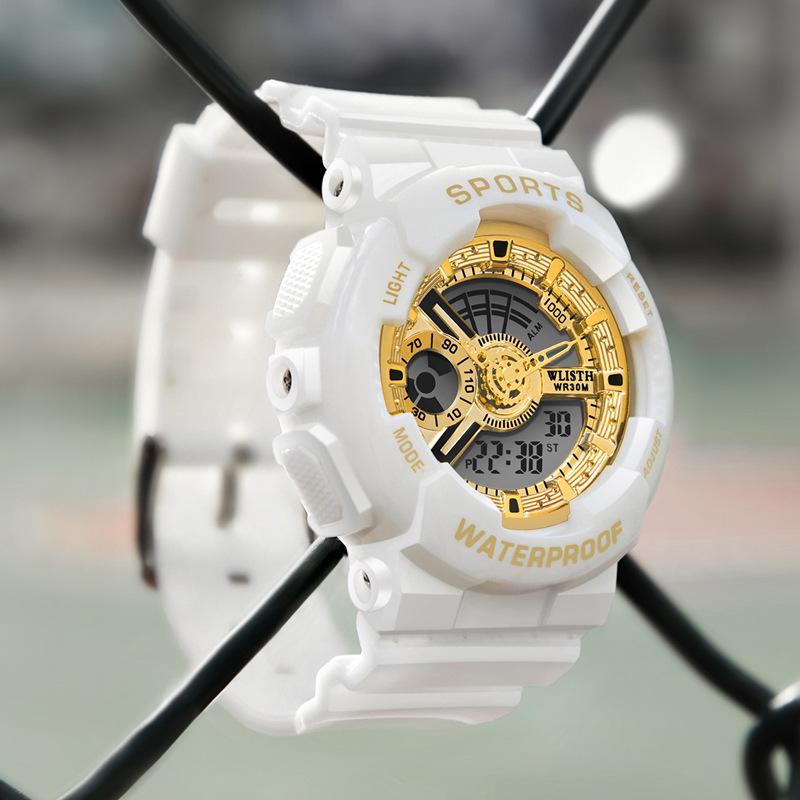 Изображение товара: OMHXZJ W166 Ins корейский стиль простой индивидуальный Водонепроницаемый Многофункциональный спортивный двойной дисплей механизм электронные женские часы