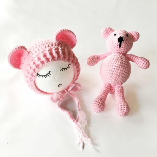 Изображение товара: Вязаный костюм для новорожденных девочек и мальчиков, шапка с медвежьими ушками, однотонные милые шапки с животными