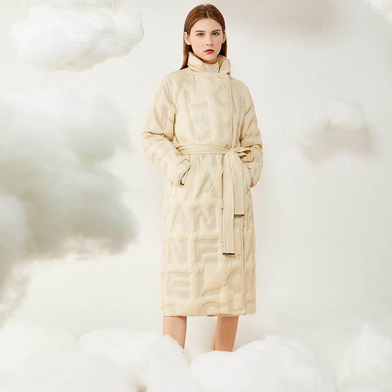Изображение товара: Пальто женское зимнее на 95% утином пуху, с надписью и поясом, 12040829