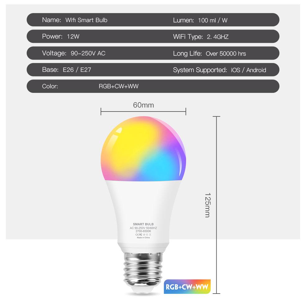 Изображение товара: Умная Светодиодная лампа E27 с Wi-Fi, лампа с голосовым управлением и таймером, с функцией таймера, 12 Вт, работает с Alexa Google Home Siri