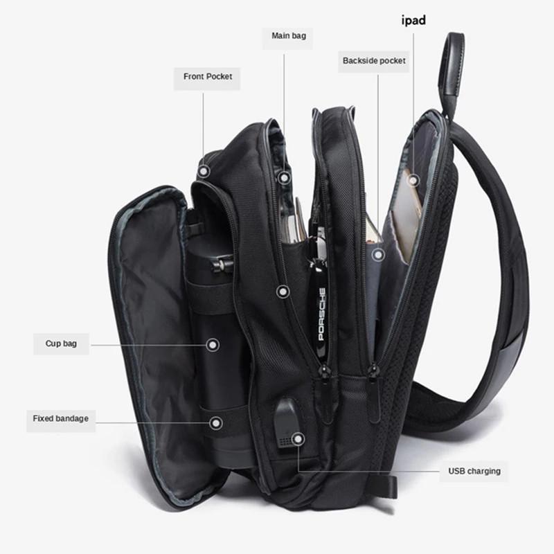Изображение товара: Мужская нагрудная сумка BANGE, повседневная сумка через плечо, мужская сумка через плечо с USB-зарядкой, сумка-мессенджер из ткани Оксфорд, водонепроницаемая вместительная сумка 2021