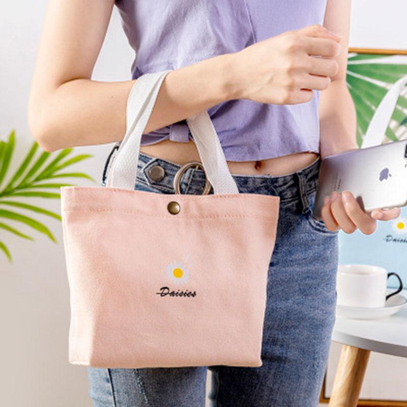Изображение товара: Холщовая женская сумка для покупок, хлопковая тканевая Экологически чистая многоразовая сумочка-тоут с цветочным принтом и надписью, мешок для покупки продуктов