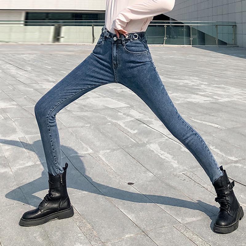 Изображение товара: Модные Винтажные узкие джинсы, женские осенние новые черные джинсы-карандаш с высокой талией, женские регулируемые эластичные размера плюс джинсы, 11708