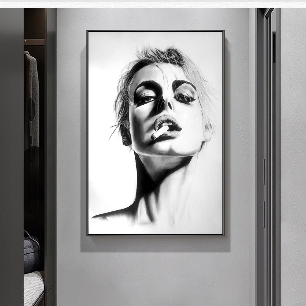 Изображение товара: Картина черно-белая на холсте с изображением курительницы, украшение для дома, картина (без рамы), портретный плакат