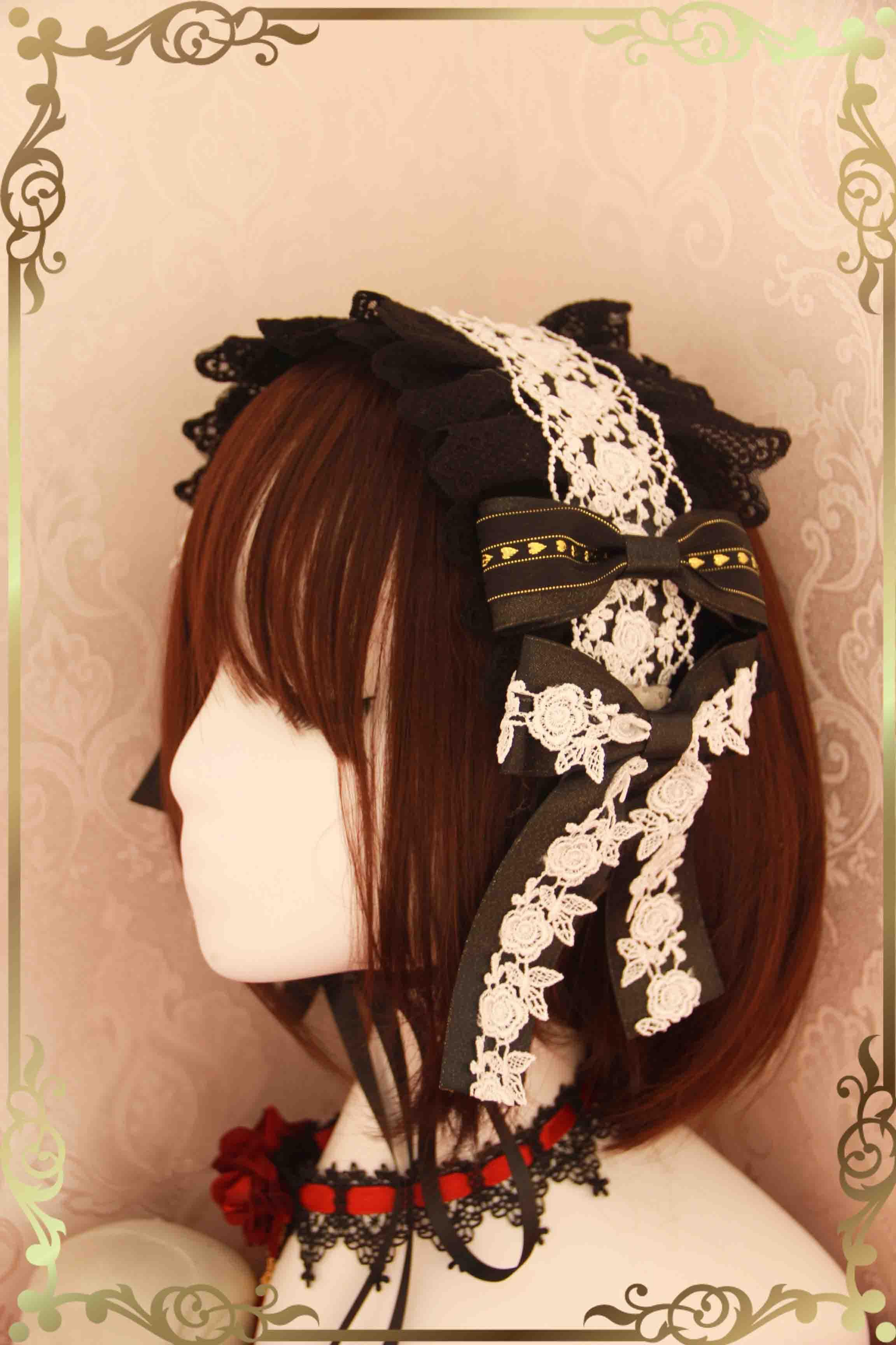 Изображение товара: Женский винтажный готический головной убор для Хэллоуина, для косплея, с глубоким черным черепом, с большим бантом, кружевной, ободок с ведьмой