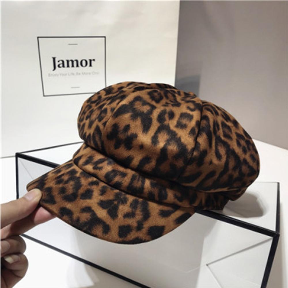Изображение товара: Женский берет с леопардовым принтом, зимняя теплая шапка художника в стиле ретро, в британском стиле, восьмиугольная шапка в морском стиле, уличная кепка газетчика