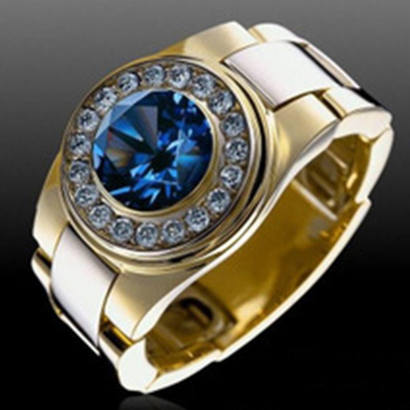 Изображение товара: Milangirl    Wedding Ring  Blue Round CZ Stone Punk Vintage Ring for Man Jewelry