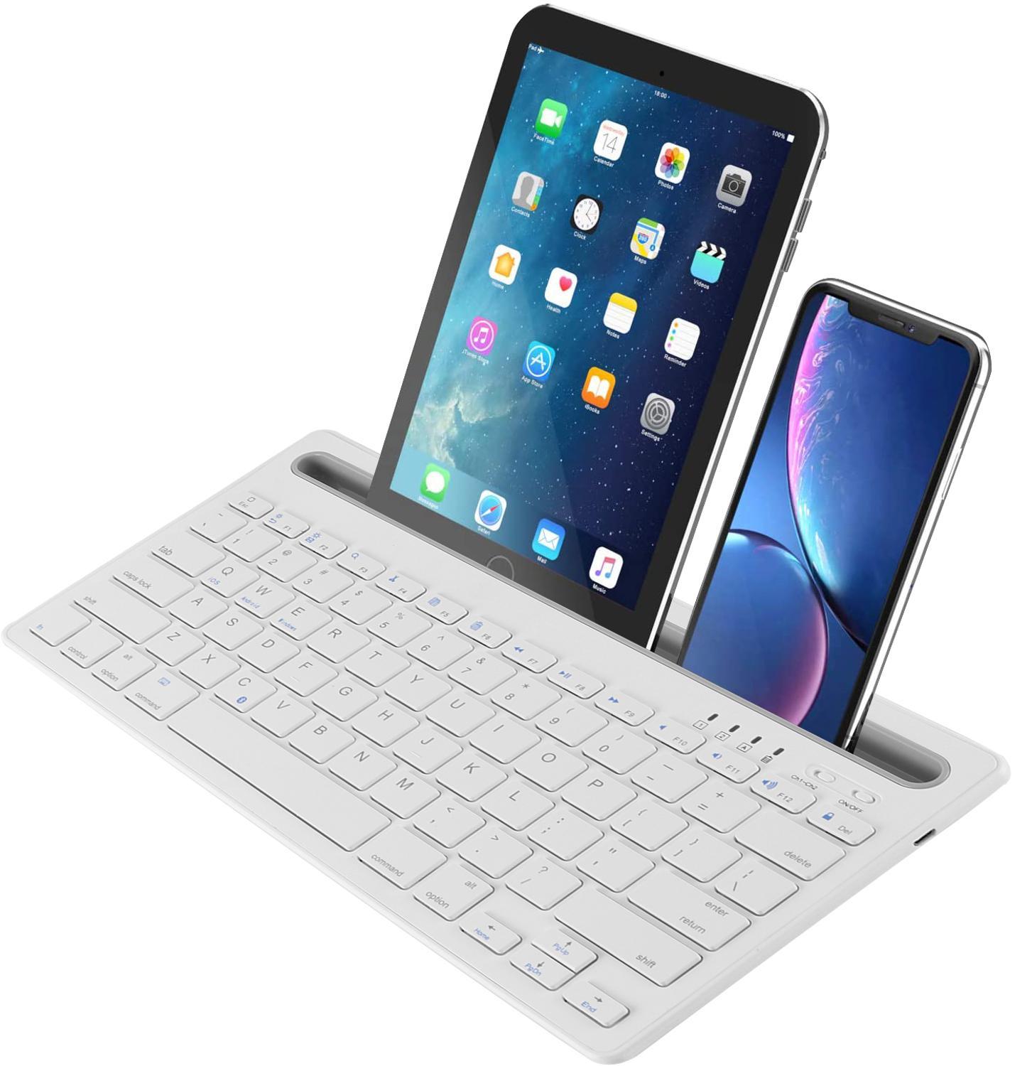 Изображение товара: Беспроводная мини-клавиатура, Bluetooth-клавиатура для ipad, телефона, планшета, резиновые колпачки клавиш, перезаряжаемая клавиатура для ios, Windows, Android
