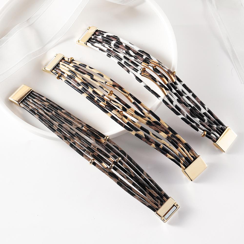 Изображение товара: WYBU четыре стиля, очаровательный Леопардовый многослойный браслет для женщин, богемный браслет на запястье с магнитной застежкой, ручная бижутерия