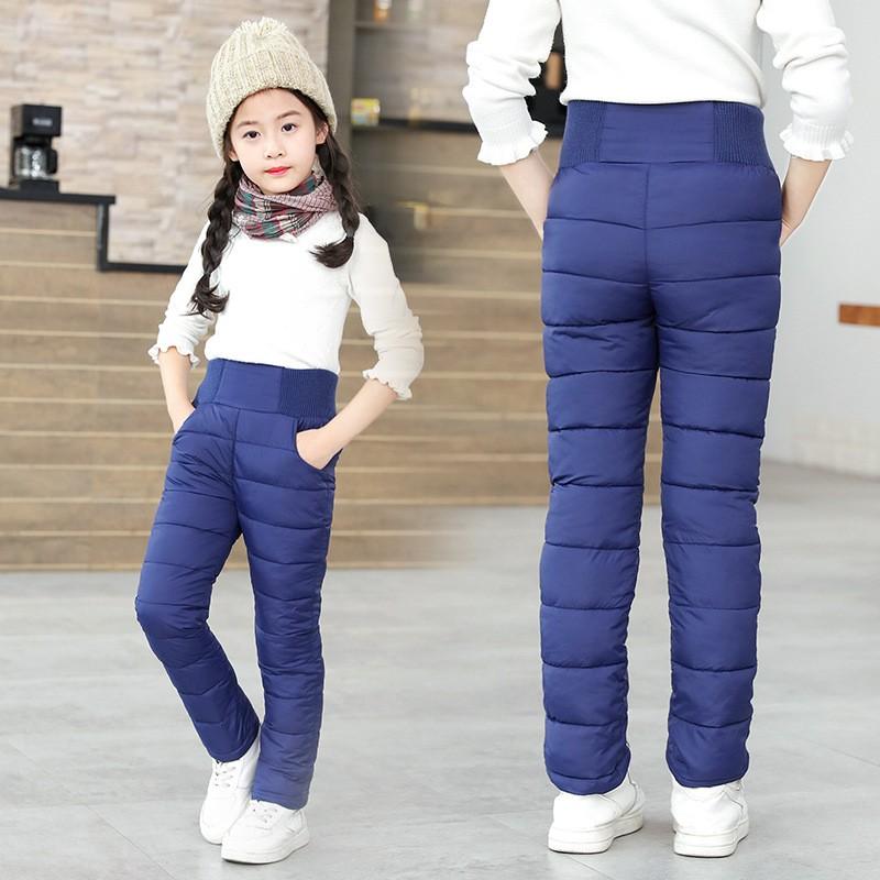 Изображение товара: Зимние штаны для девочек, детские плотные теплые штаны с хлопковой подкладкой для маленьких мальчиков, водонепроницаемые лыжные штаны, леггинсы с высокой талией для детей 9, 10, 12 лет