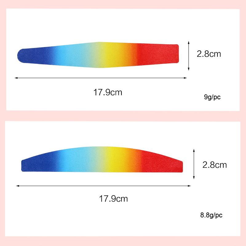 Изображение товара: 10 шт./лот пилка для ногтей 100/180 Грит Радужная наждачная бумага двухсторонний дизайн многофазный шлифовальный буферный гель Полировка маникюрный инструмент