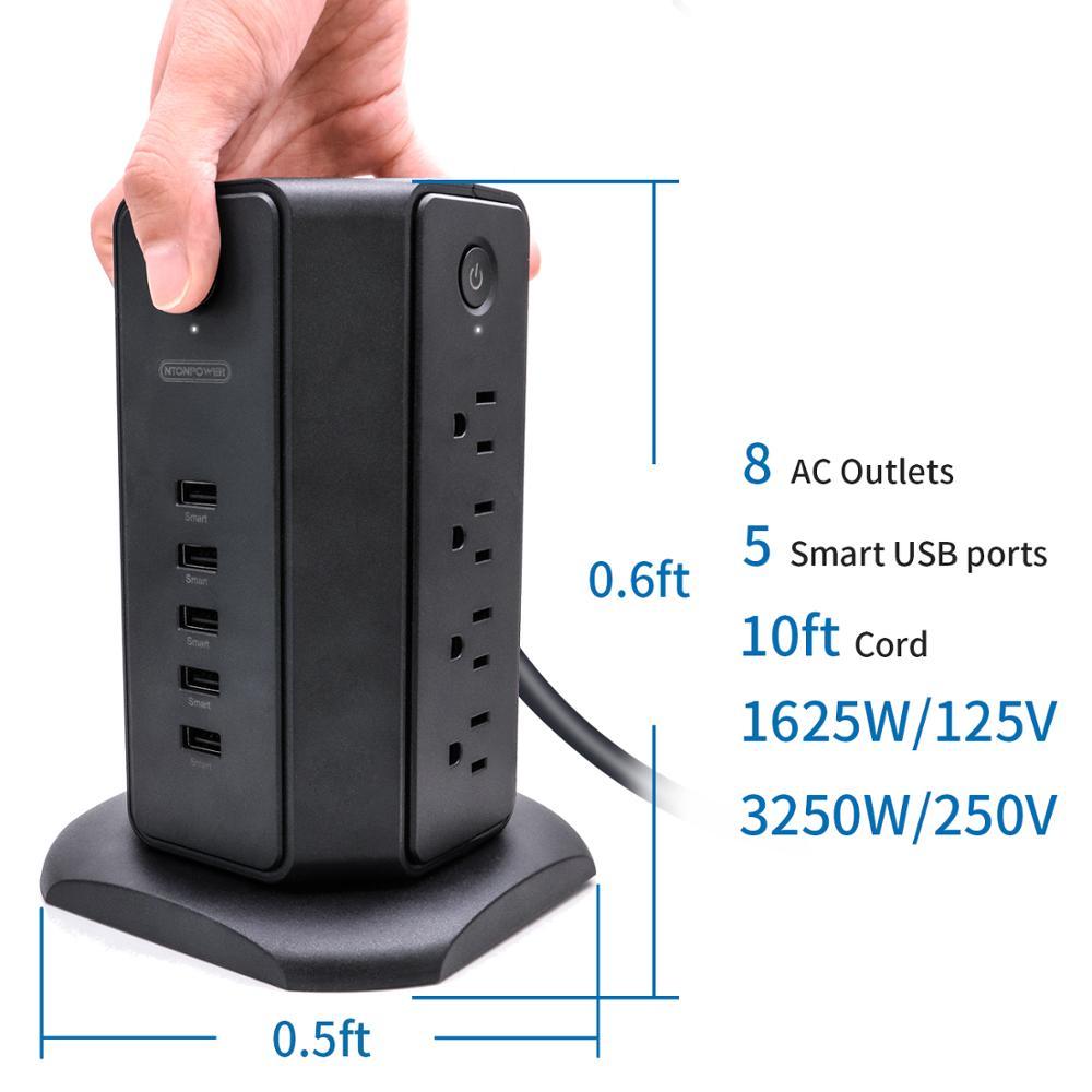 Изображение товара: NTON POWER US Power Strip Tower с удлинителем 3 м, защита от перенапряжения с плоской вилкой 13A, автоматический выключатель для дома и офиса