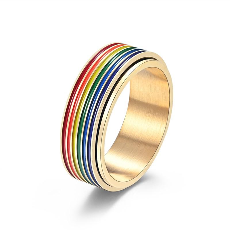 Изображение товара: Кольцо-Спиннер из нержавеющей стали с радужной полосой, обручальное кольцо для женщин и мужчин, размер 6-12