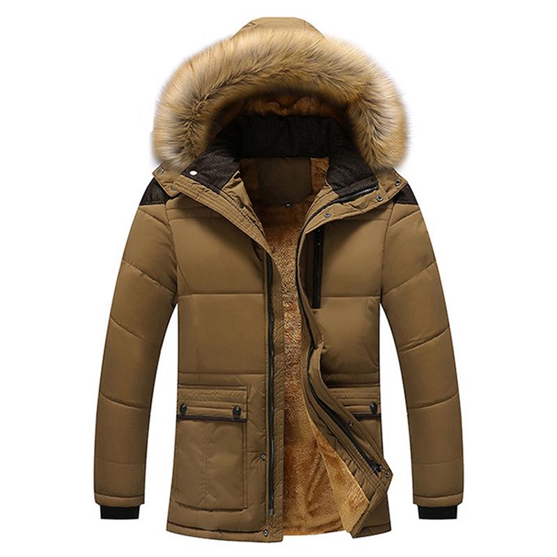 Изображение товара: Куртка мужская с хлопковой подкладкой, теплая Повседневная парка с капюшоном и искусственным мехом, длинная флисовая ветровка, размера плюс 5XL, зима