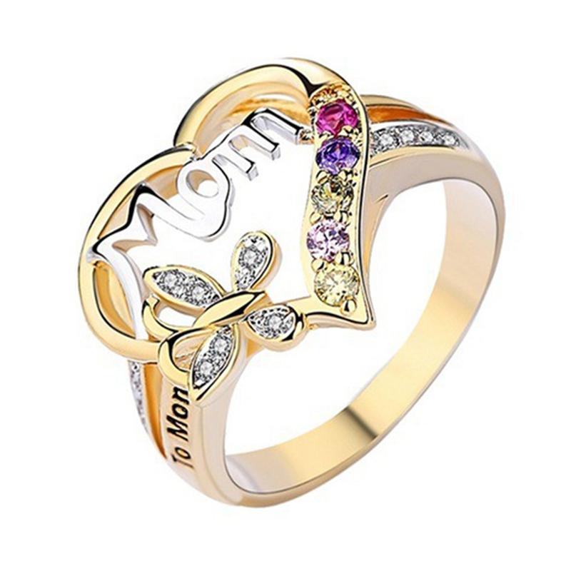 Изображение товара: Top Quality Mothers Day Gift Mom Hollow Out Design Heart Butterfly Crystal Ring Women Mum Love Jewelry Bague