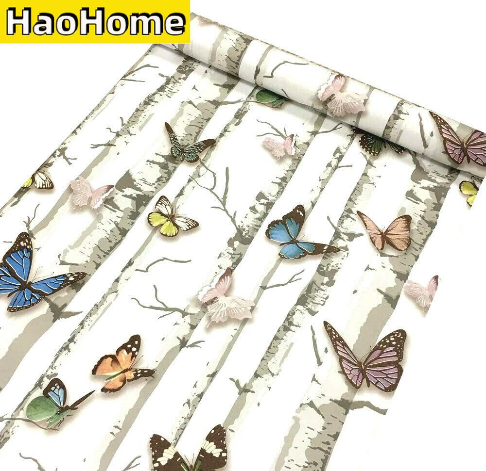 Изображение товара: Самоклеящаяся настенная бумага HaoHome в виде бабочки «сделай сам», пилинг и наклейка, контактная бумага для спальни, полки, ящика, декора