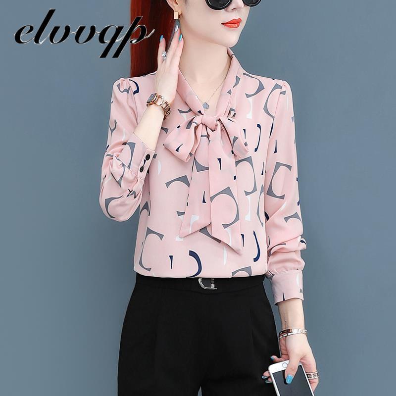 Изображение товара: Женская шифоновая блуза с длинным рукавом и бантом