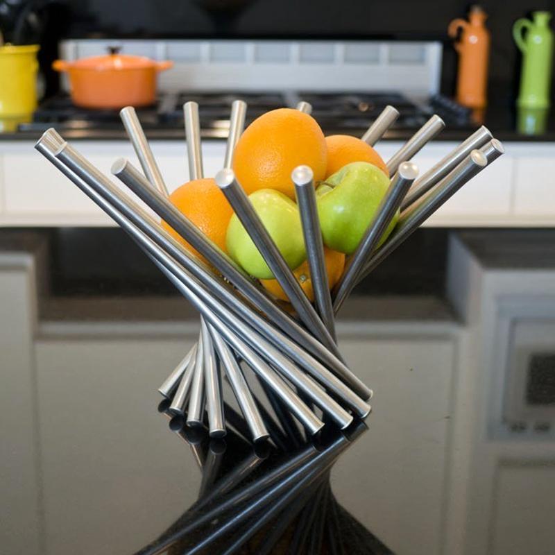 Изображение товара: Креативная складная чаша для фруктов из нержавеющей стали, украшение для кухни и обеденного стола, корзина для фруктов, серебро
