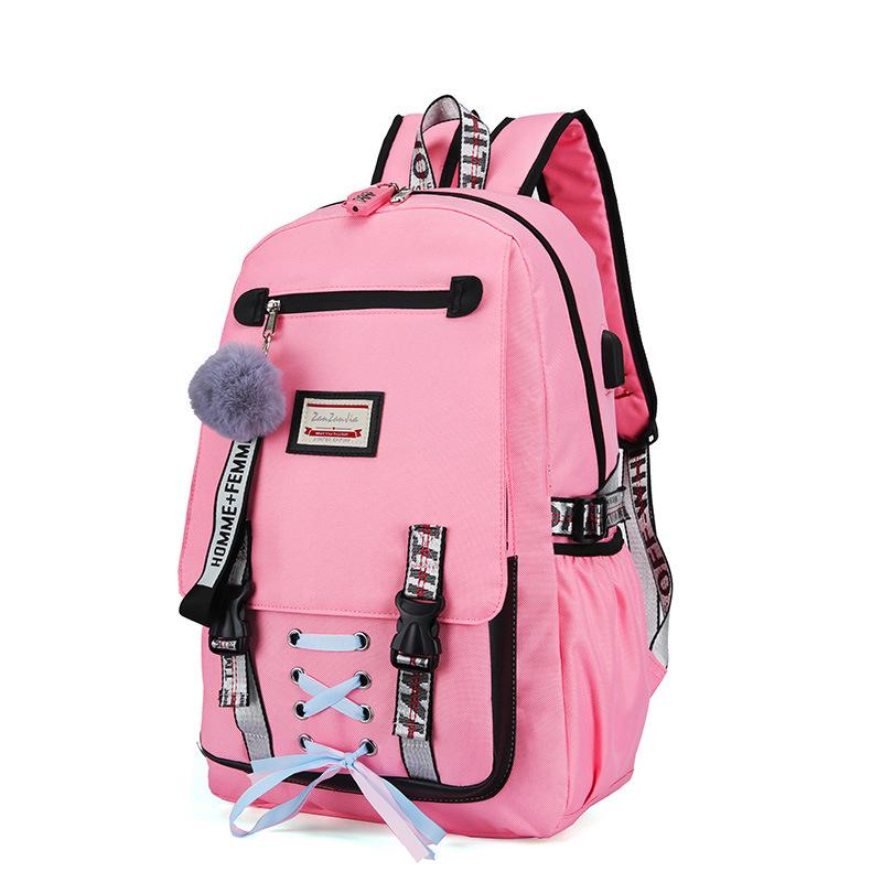 Изображение товара: Модный Спортивный Повседневный Рюкзак для девочек-подростков, Женский дорожный ранец с USB-зарядкой и защитой от кражи, женская сумка-тоут для ноутбука и компьютера