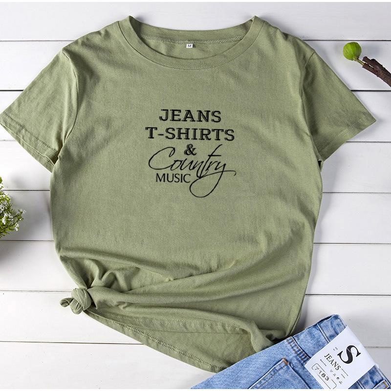 Изображение товара: Забавная футболка с музыкой в стиле кантри, женская летняя футболка с круглым вырезом и коротким рукавом, Женская Повседневная футболка, Хлопковая женская Свободная футболка, Топ