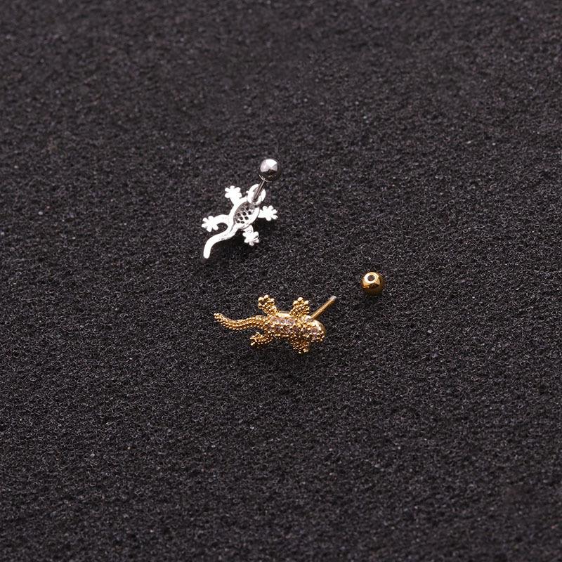 Изображение товара: 1 шт. Мода милый маленький 3D Gecko Micro Pave CZ Кафф серьги Для женщин панк Нержавеющая сталь бар шариковый винт обратно слуховая косточка ювелирные изделия