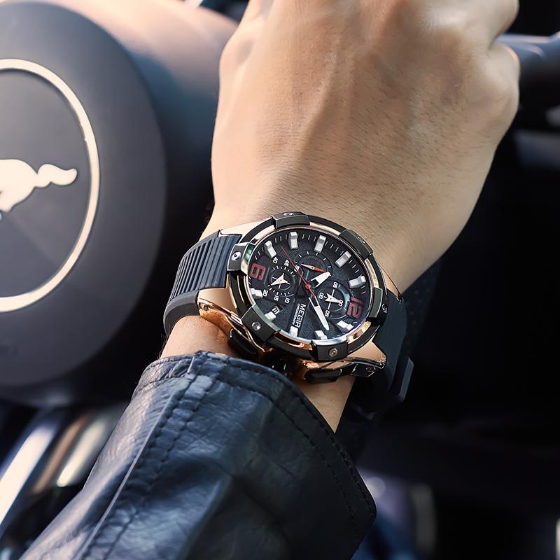 Изображение товара: MEGIR Мужские кварцевые часы с хронографом, светящиеся стрелки, водонепроницаемые спортивные часы, мужские наручные часы с силиконовым ремешком для мужчин, новинка 2020