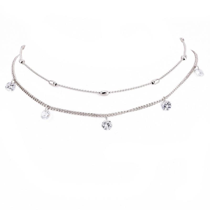 Изображение товара: Ожерелье-чокер HebeDeer, женские ожерелья с цепочками кристалл, кулон, ювелирные изделия, женские серебряные цвета, модные ожерелья для девочек Kpop
