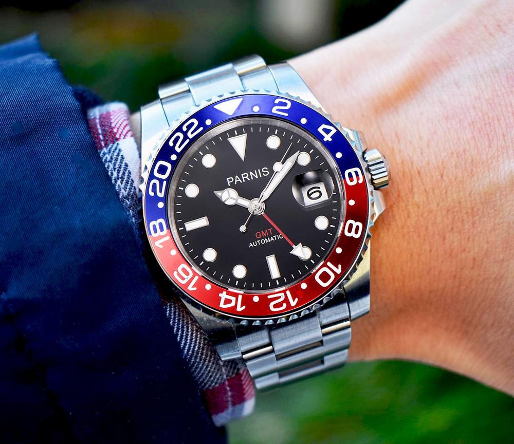 Изображение товара: Parnis 40 мм черные стерильные механические Автоматические Мужские часы, чехол из нержавеющей стали для Diver, мужские часы reloj hombre с коробкой