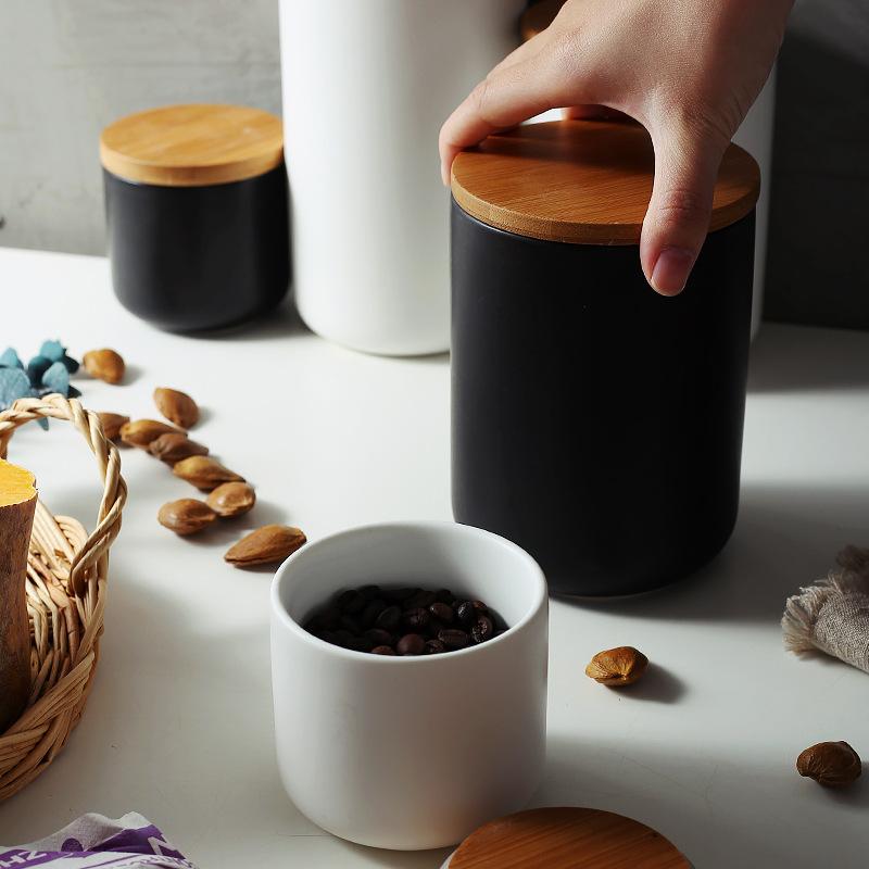 Изображение товара: 260-800 мл Nordic Art простая кухонная керамическая герметичная банка для приправ кофе банка для бобов бутылка для хранения с деревянной крышкой резервуар для хранения