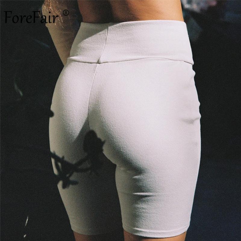 Изображение товара: Forefair облегающие Женские Короткие штаны для фитнеса, спортивные повседневные штаны для бега с высокой талией, широкие уличные однотонные трикотажные женские брюки до колена