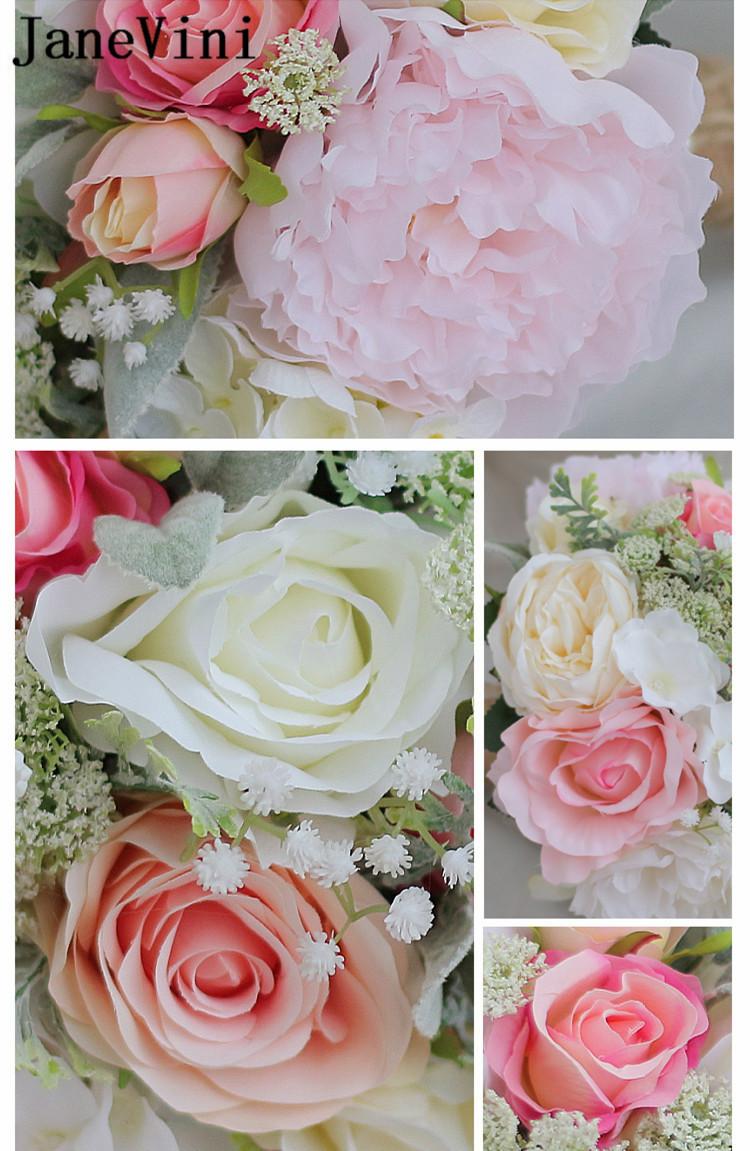 Изображение товара: Свадебный букет JaneVini в западном стиле, фотоочарование, розовые цветы искусственный букет невесты, свадебные розы, пионы, искусственные цветы