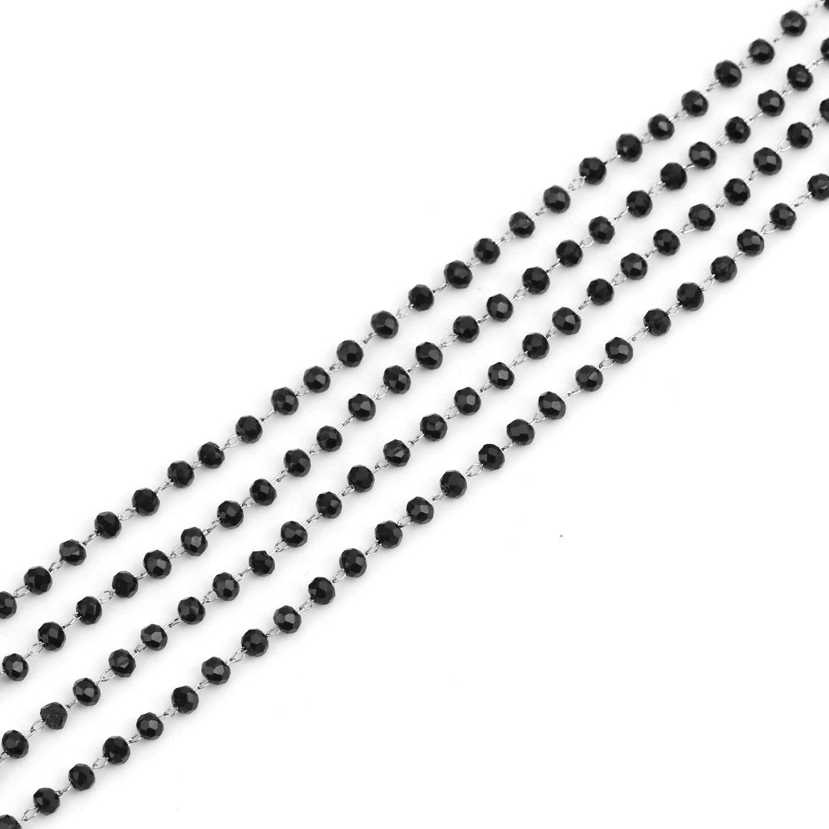Изображение товара: Цепочка из нержавеющей стали 304, Черные Хрустальные стеклянные бусины, звено для кабеля, цепочка серебряного цвета для изготовления браслетов, ювелирных изделий своими руками, 3,4x2,9 мм, 1 м