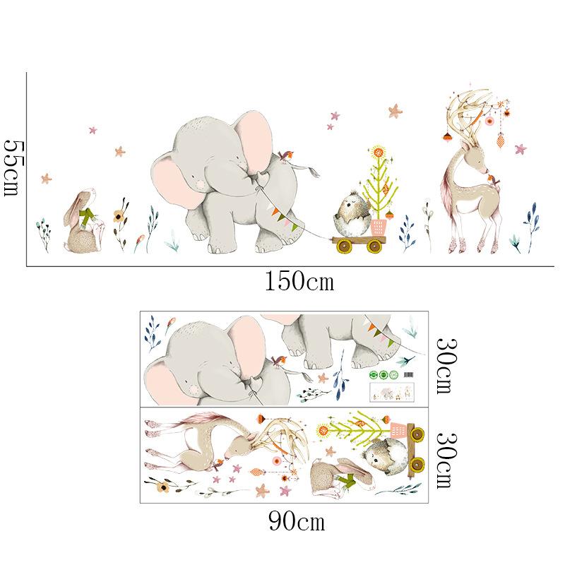 Изображение товара: Мультяшные настенные Стикеры, украшение детской комнаты, Лесной Флоу, слон, жираф, животные, обои для детской спальни, ПВХ Наклейка на стену