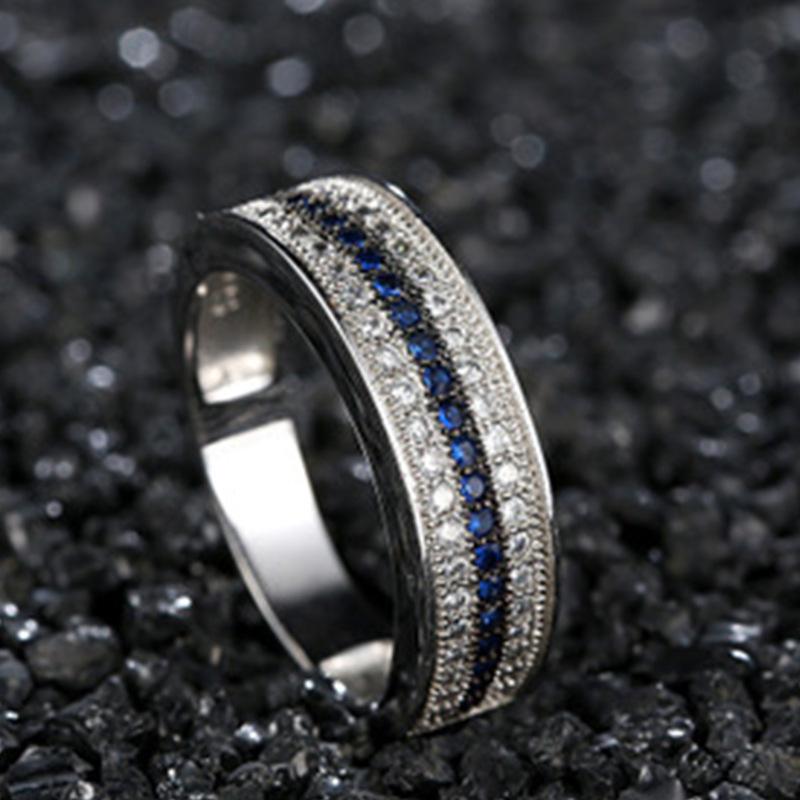 Изображение товара: Milangirl кольцо с голубым кристаллом, набор с белым кубическим цирконием, трехслойное кольцо, Европейская мода, вечерние ювелирные изделия, очаровательные ювелирные изделия
