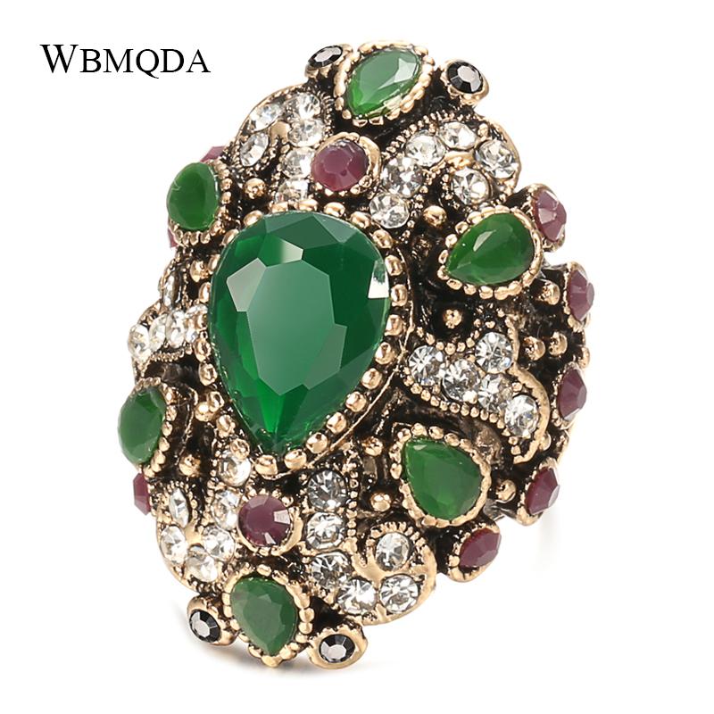 Изображение товара: Wbmqda винтажные обручальные кольца с крестом невесты для женщин зеленый кристалл античное золото цвет вечернее кольцо Бохо Панк ювелирные изделия