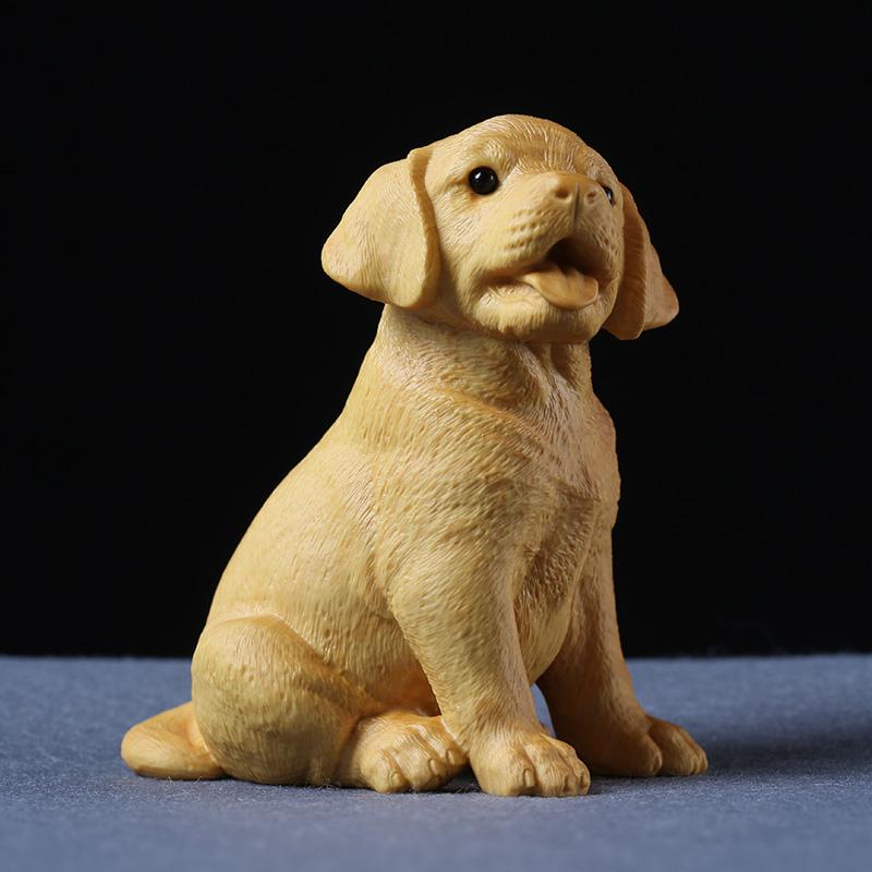 Изображение товара: Китайская Статуэтка из чистого дерева, счастливая собака, небольшая Статуэтка благополучия собаки, деревянная статуэтка, настольные украшения