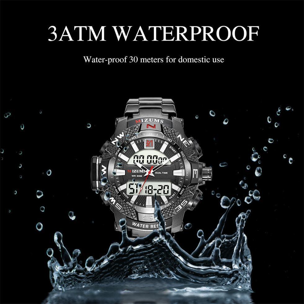 Изображение товара: Часы-хронограф мужские Кварцевые водонепроницаемые, Брендовые спортивные модные крутые стальные, с цифровым светодиодным дисплеем, синие