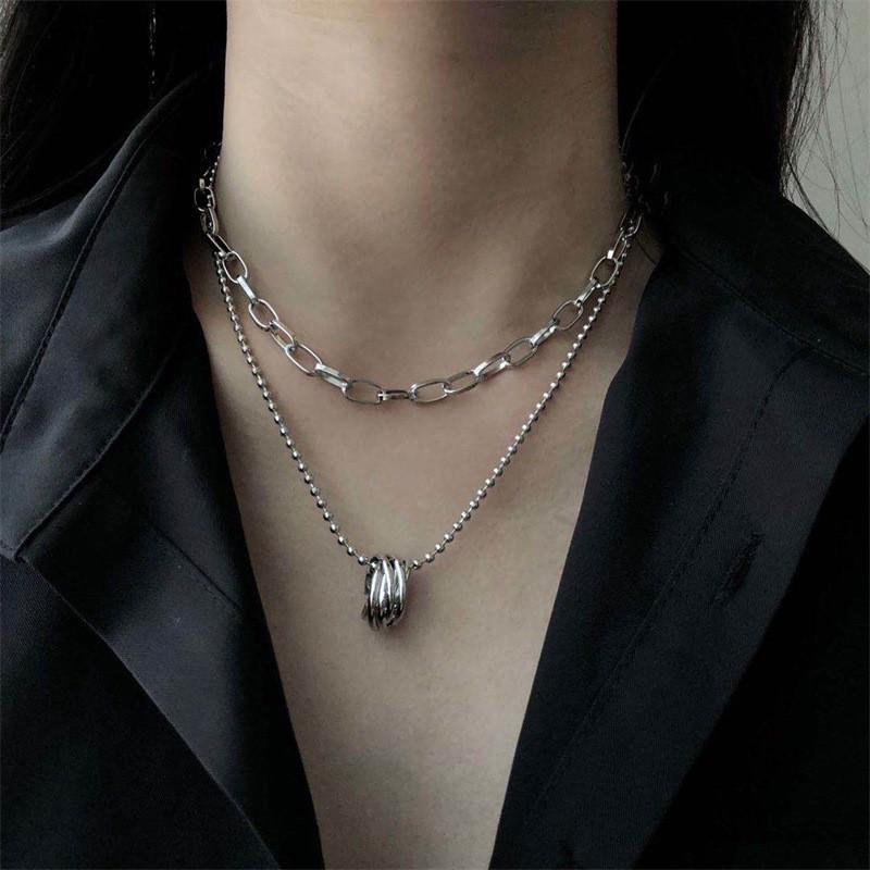 Изображение товара: Сексуальное ожерелье-чокер в стиле хип-хоп, чокер-цепочки, бусины, титановая сталь, металл, в Корейском стиле, многослойное, элегантное, женское, геометрическое