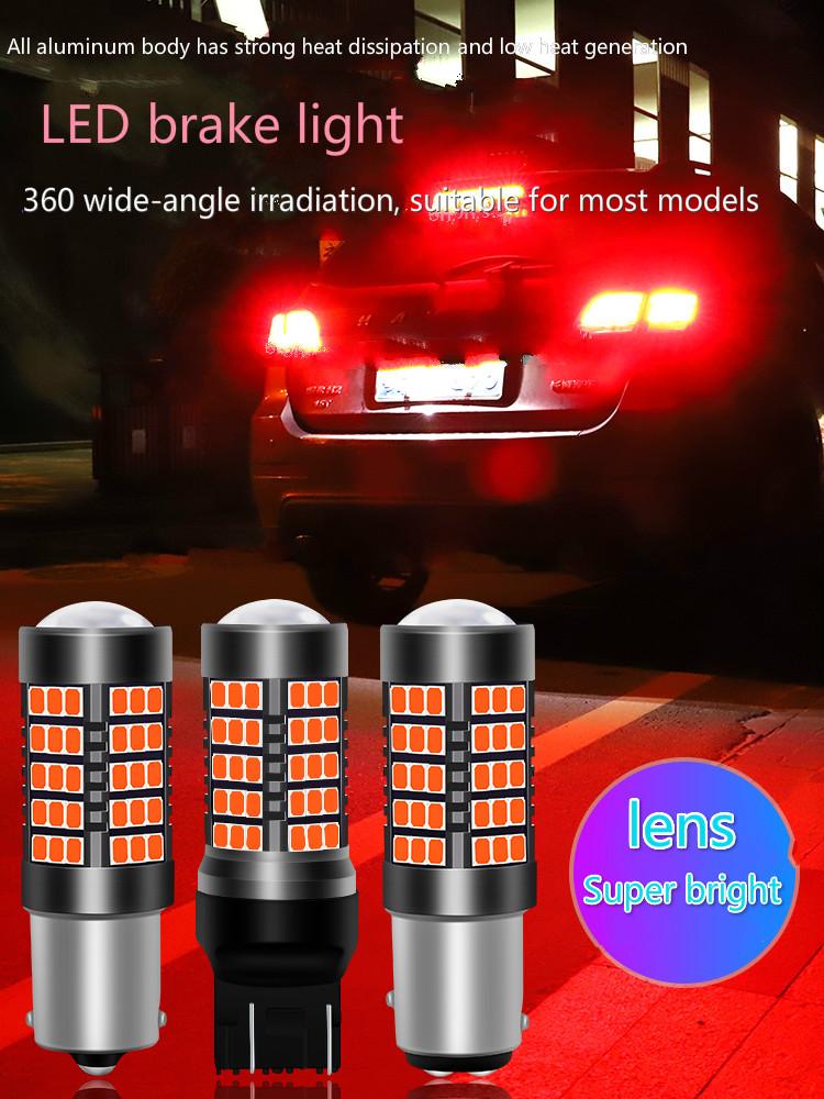 Изображение товара: 2 шт., автомобисветодиодный светодиодные лампы 12 В, красный стробоскоп, автомобильный стоп-сигнал 1157 BAY15D T20 7443, светодиодный лампы 1156 BA15S P21W для стоп-сигнала заднего хода