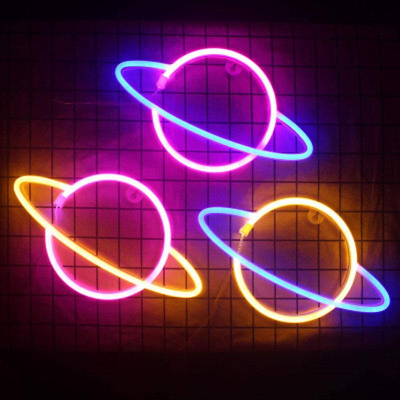 Изображение товара: Светодиодный неоновый светильник эллиптический знак в форме планеты неоновый светильник на батарейках домашний декоративный ночной Светильник вечерние светильник для комнаты