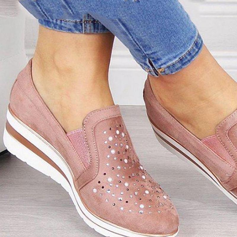 Изображение товара: Woman spring autumn loafer light weight platform casual shoes Rhinestone Shining women shoes silver color