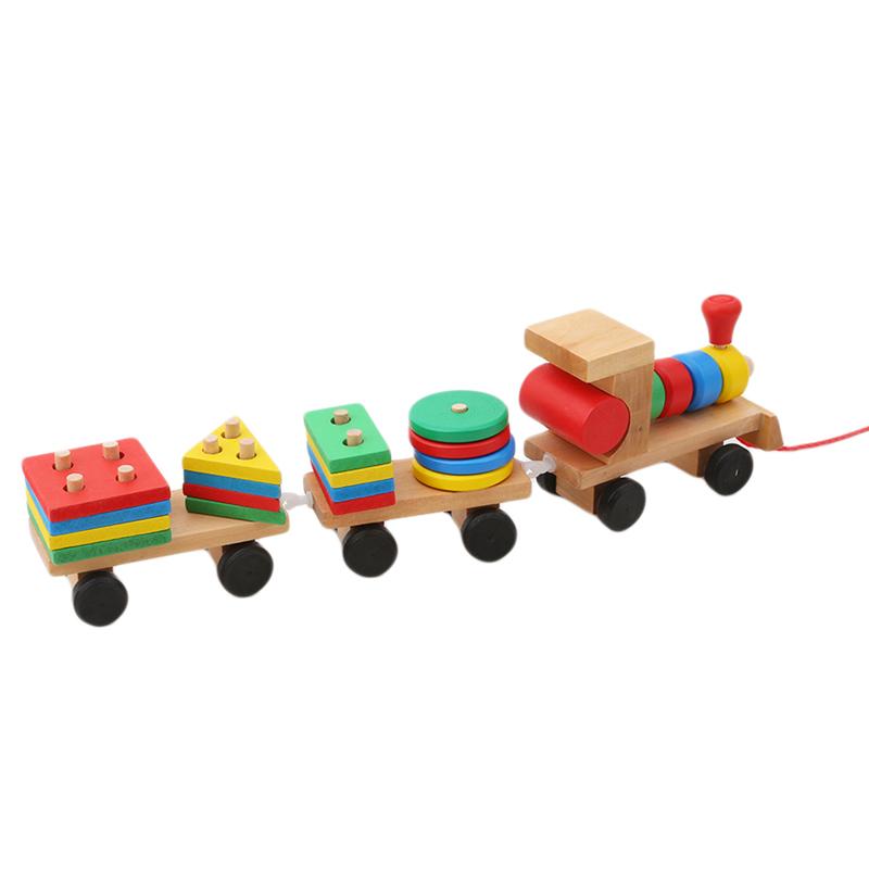 Изображение товара: Лидер продаж, детский детские развивающие игрушки, деревянный поезд, грузовик, набор геометрических блоков, замечательный подарок, игрушка